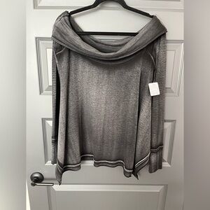 Free People Gray Off-the-Shoulder Sweater Relaxed Fit